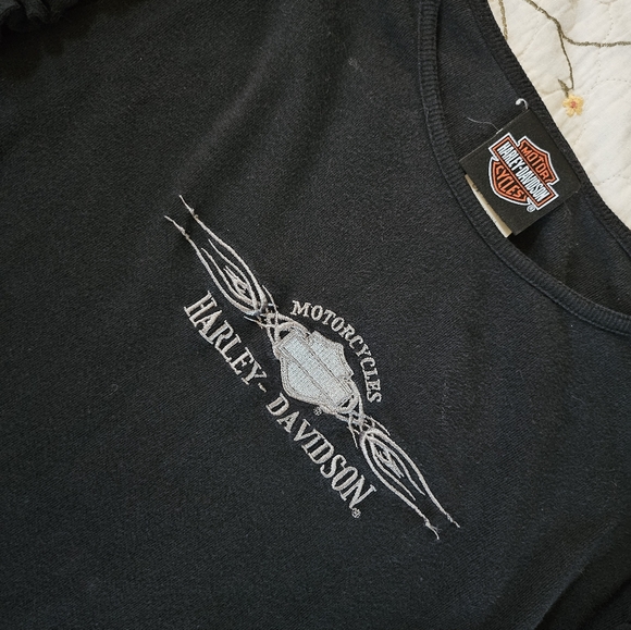 Vintage Harley-Davidson Ruffle Sleeve Long Sleeve Tee | Y2K Grunge Biker Babe - Picture 4 of 4